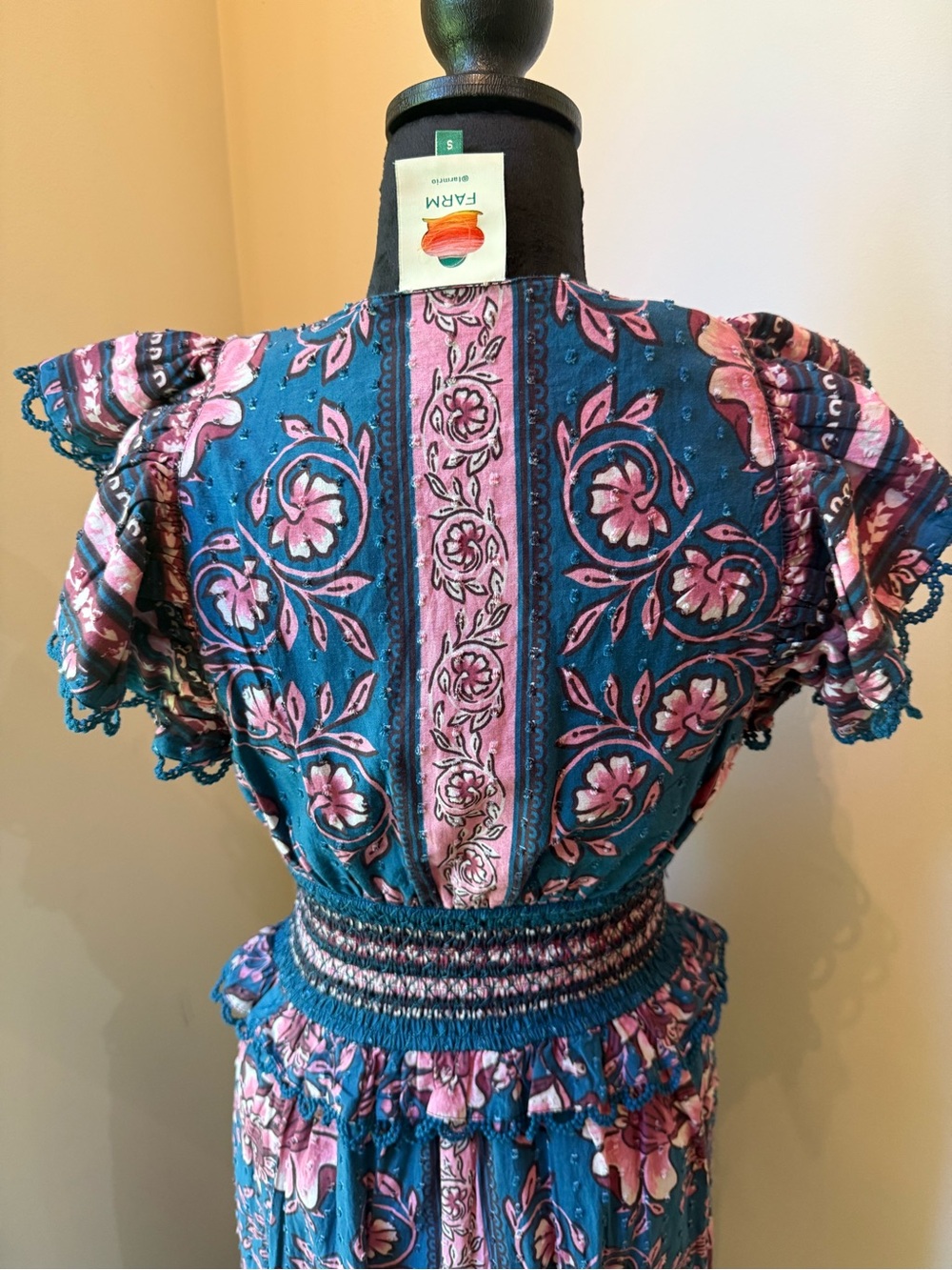 Farm Rio Bohemian Floral Maxi Dress in Teal and Pink - Picture 7 of 9
